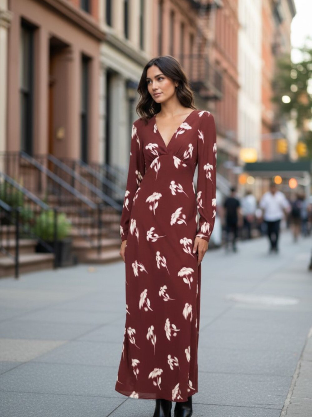 NWT Madewell $188 V-Neck Cuff-Sleeve Maxi Dress in Floral SZ-10